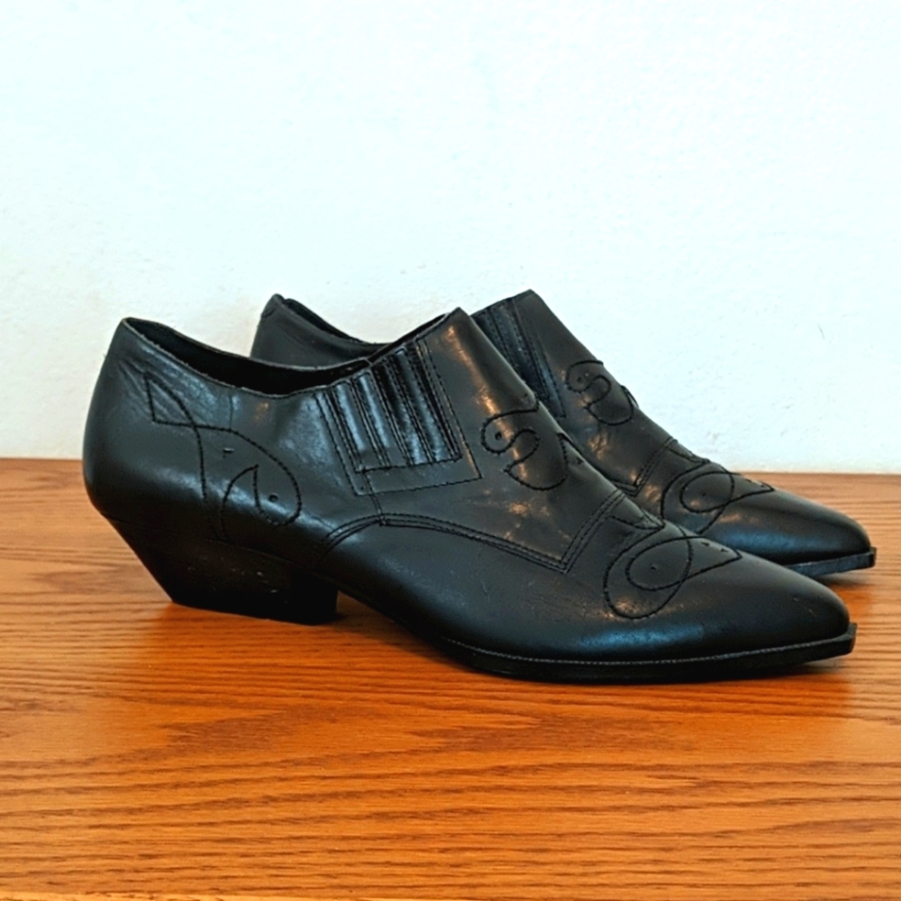 Vintage Black Leather Cowboy Western Booties